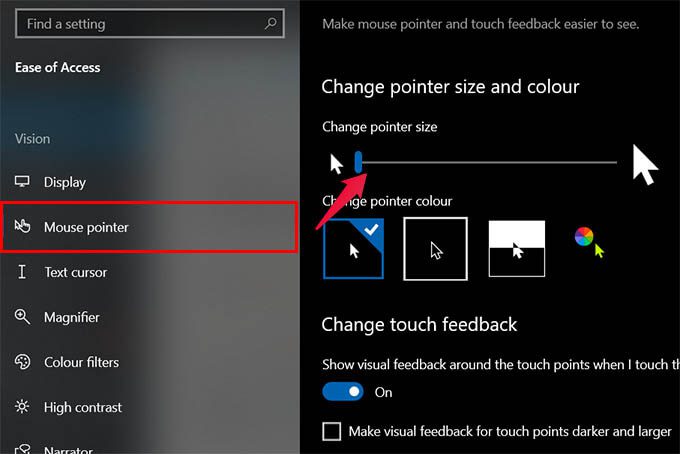 Change-Mouse-Pointer-Size-on-Windows-10 كيفية جعل مؤشر الماوس أكبر وأسرع على نظام التشغيل Windows 10