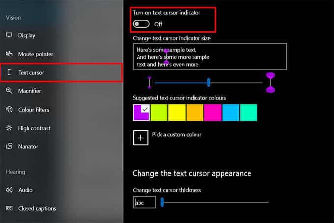 Change-Text-Cursor-Size-in-Windows-10 كيفية جعل مؤشر الماوس أكبر وأسرع على نظام التشغيل Windows 10