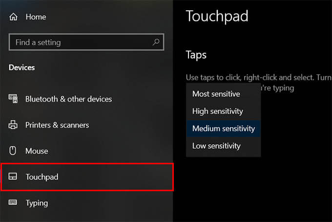 Change-Touchpad-Sensitivity-on-Windows-10 كيفية جعل مؤشر الماوس أكبر وأسرع على نظام التشغيل Windows 10