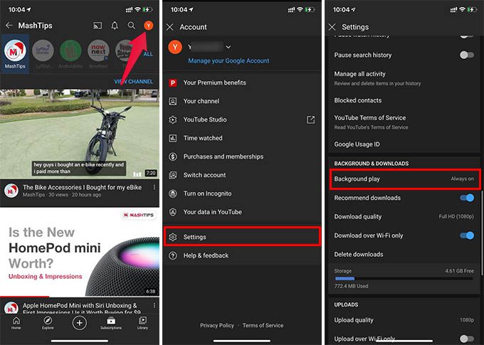 Change-YouTube-Background-Play-Settings-YouTube-Premium كيفية تعطيل تشغيل YouTube Premium في الخلفية على iPhone و Android