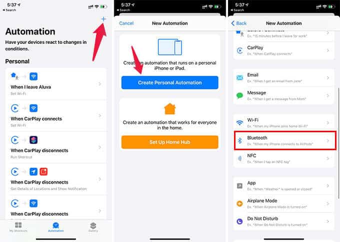 Create-Bluetooth-Automation-on-iPhone-Shortcuts-App فتح Spotify تلقائيًا عند توصيل iPhone بمكبر صوت Bluetooth أو سماعة رأس