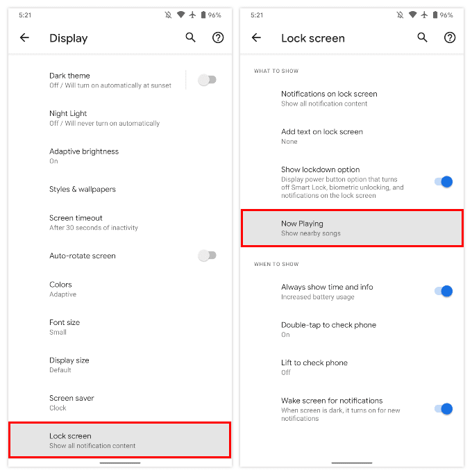 Pixel-Lockscreen-Display-Settings كيفية إنشاء قائمة تشغيل الآن من تاريخ التشغيل على هواتف Google Pixel
