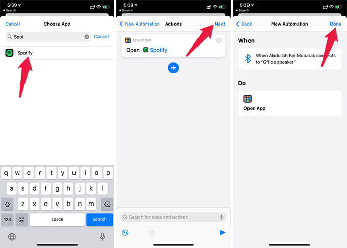 Save-Automation-on-iPhone-with-Spotify-Action فتح Spotify تلقائيًا عند توصيل iPhone بمكبر صوت Bluetooth أو سماعة رأس