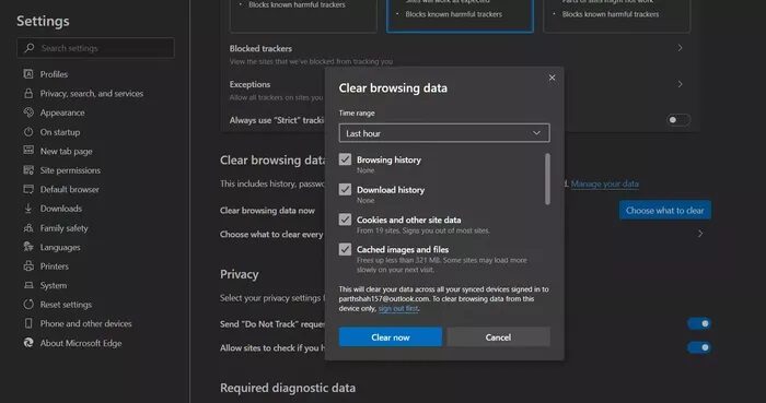 clear-cache-and-cookies_935adec67b324b146ff212ec4c69054f أفضل 6 طرق لإصلاح مشكلات الشاشة السوداء لـ Microsoft Edge على Windows 10