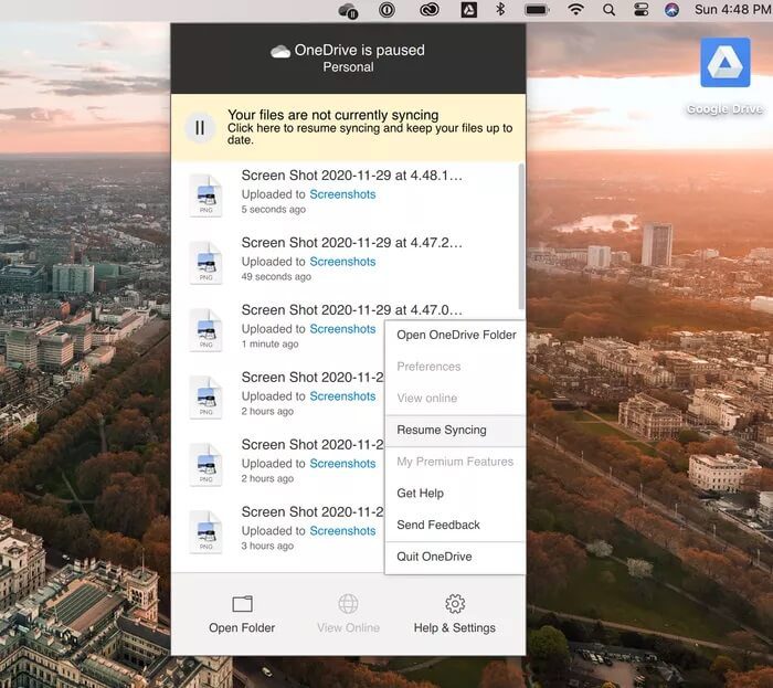 resume-syncing_935adec67b324b146ff212ec4c69054f أفضل 8 إصلاحات لمشكلات المزامنة لـ OneDrive Sync على Mac