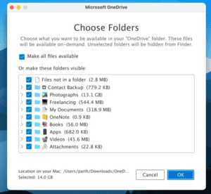 choose-onedrive-folders_935adec67b324b146ff212ec4c69054f-300x276 دليل لإعداد واستخدام OneDrive على Mac
