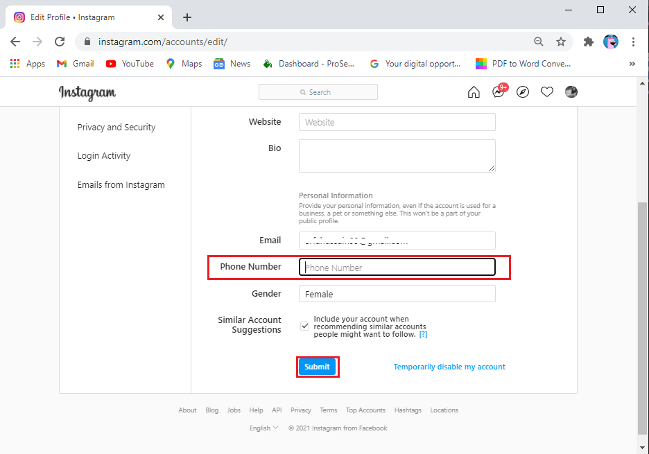 After-removing-the-number-click-on-the-Submit-button.- 3 طرق لإزالة رقم الهاتف من Instagram