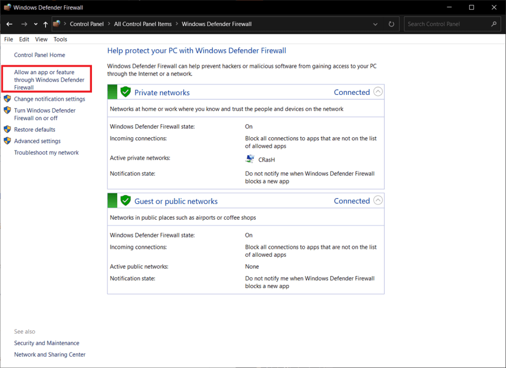 Allow-an-app-or-feature-through-the-Windows-Defender-Firewall-1024x745-1 إصلاح عدم اتصال سطح المكتب البعيد في Windows 10