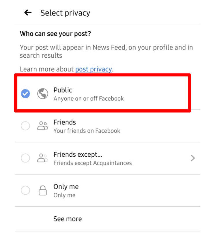 In-the-Select-Privacy-screen-that-opens-up-change-the-setting-to-Public كيفية جعل منشور على Facebook قابلة للمشاركة