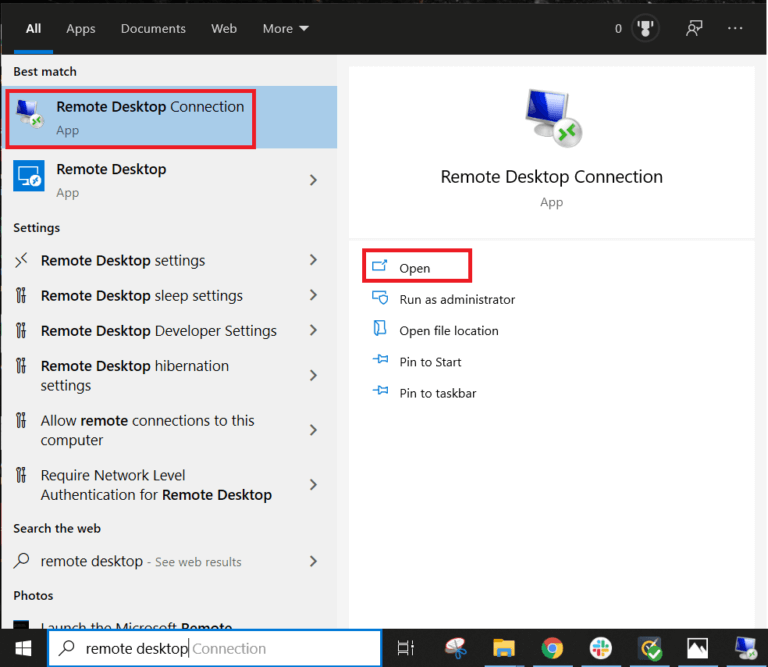 In-the-Start-Menu-Search-field-type-‘Remote-Desktop-Connection-and-open-768x667-1 إصلاح عدم اتصال سطح المكتب البعيد في Windows 10