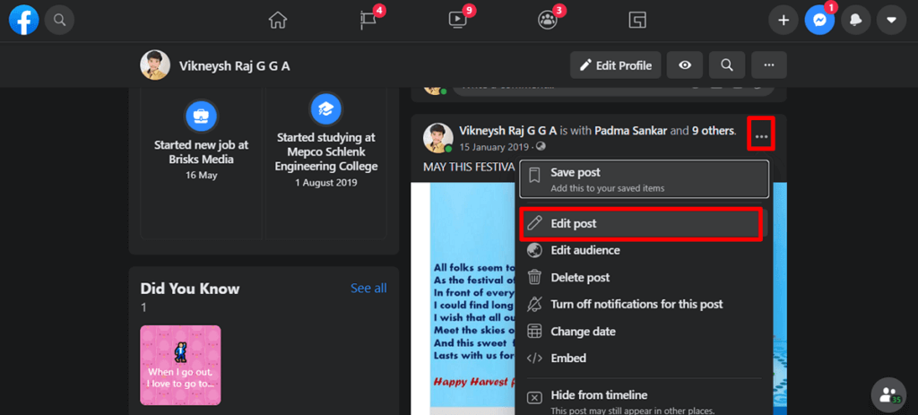 Now-choose-the-Edit-post-option.-You-shall-find-a-Privacy-option.-click-on-that-1024x463-1 كيفية جعل منشور على Facebook قابلة للمشاركة