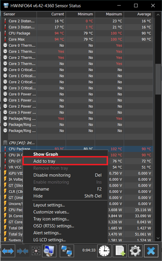 Right-click-the-option-and-choose-the-‘Add-to-tray-option كيفية إظهار درجة حرارة وحدة المعالجة المركزية ووحدة معالجة الرسومات على شريط المهام