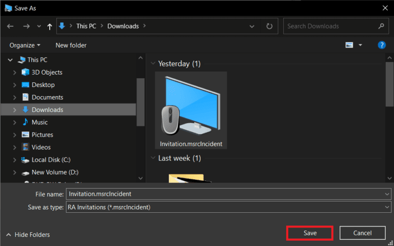 Save-the-invitation-file-in-your-preferred-location.-768x481-1 إصلاح عدم اتصال سطح المكتب البعيد في Windows 10