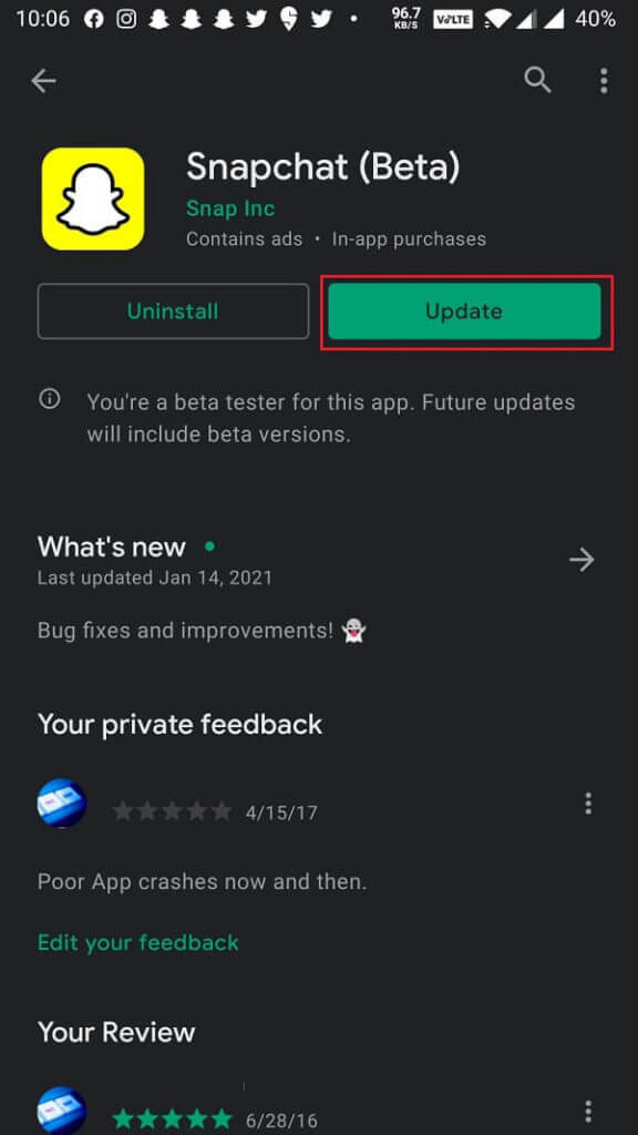 Tap-on-the-Update-button-to-upgrade-to-the-latest-version-of-the-application.-576x1024-1 إصلاح عدم عمل إشعارات Snapchat