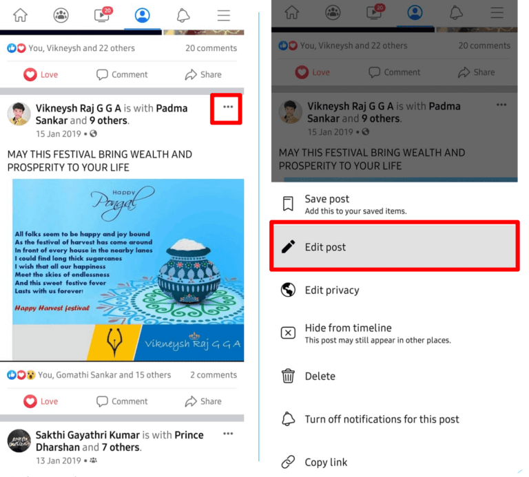 Tap-on-the-three-dotted-icon-and-choose-the-Edit-Post-option-768x693-1 كيفية جعل منشور على Facebook قابلة للمشاركة