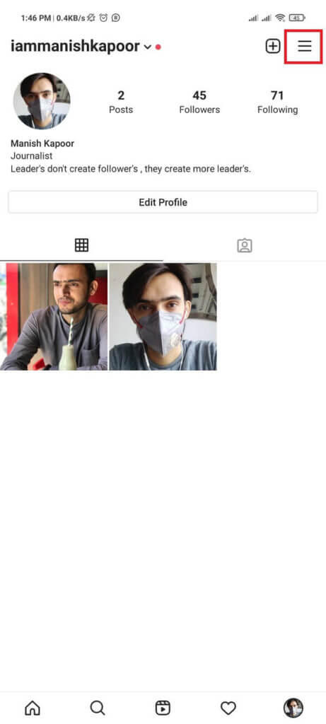 Tap-on-the-three-horizontal-lines-or-the-hamburger-icon-from-the-top.-461x1024-1 3 طرق لإزالة رقم الهاتف من Instagram