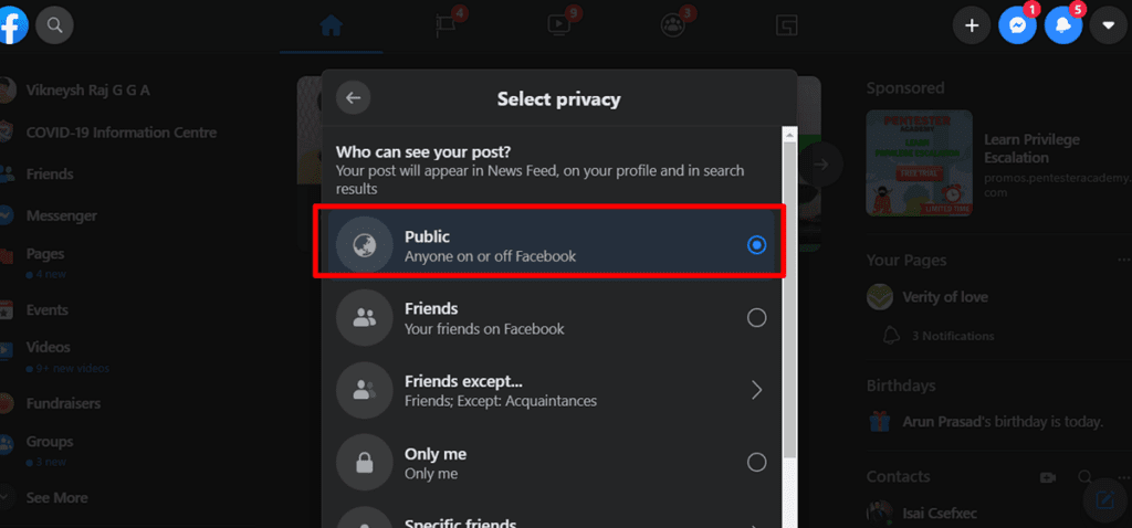 The-Select-Privacy-window-would-appear.-Choose-Public-as-the-Privacy-Setting.-1024x478-1 كيفية جعل منشور على Facebook قابلة للمشاركة