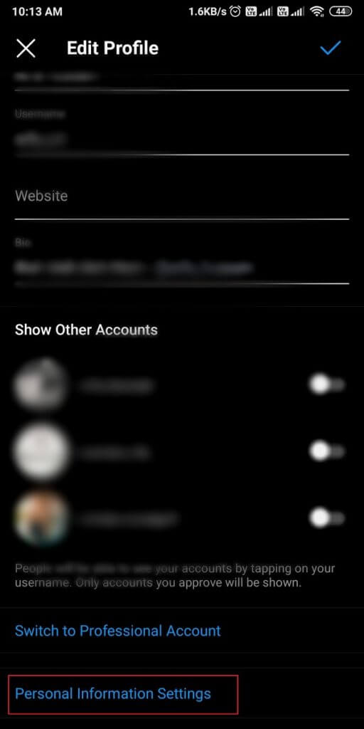 Under-edit-profile-scroll-down-and-tap-on-Personal-Information-Settings.-512x1024-1 3 طرق لإزالة رقم الهاتف من Instagram