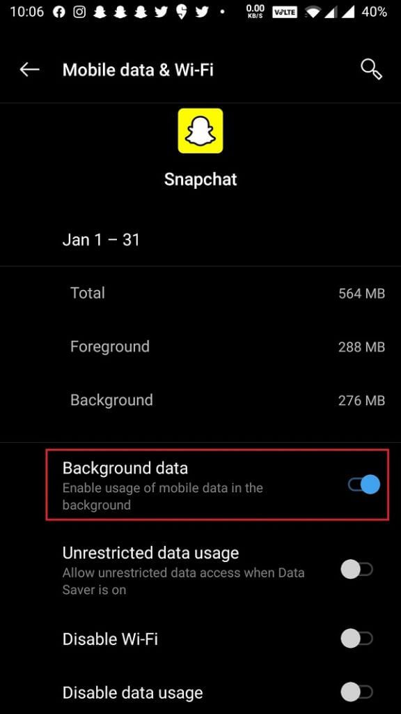 enable-the-Background-Data-and-Unrestricted-data-usage-options-on-the-subsequent-screen.-576x1024-1 إصلاح عدم عمل إشعارات Snapchat