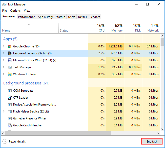 scroll-down-to-locate-the-League-of-Legends-32-bit-processes-right-click-on-them-and-select-End-Task كيفية إصلاح مشكلات عدم فتح عميل League of Legends