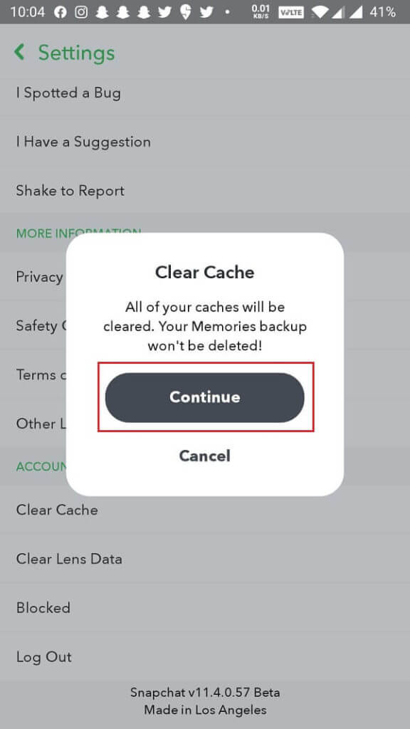 tap-on-the-Continue-button-to-delete-all-cache-files.-576x1024-1 إصلاح عدم عمل إشعارات Snapchat