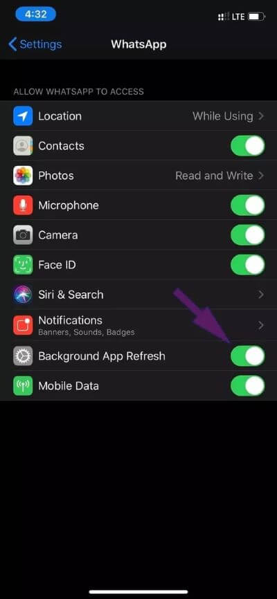whatsapp-background-app-refresh_40dd5eab97016030a3870d712fd9ef0f أفضل 10 طرق لإصلاح عدم إرسال رسائل WhatsApp على Android و iOS