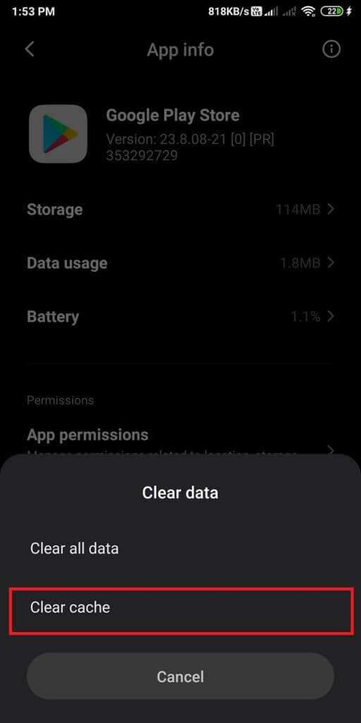 A-window-will-pop-up-tap-on-‘Clear-cache.-512x1024-1 إصلاح تعذر تنزيل التطبيقات على هاتف Android الخاص بك