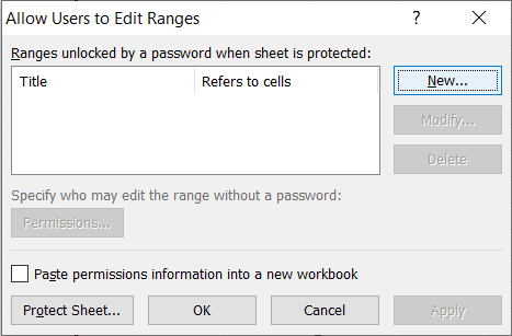 A-‘New-Range-dialog-box-appears-with-Title-Refers-to-cells-and-Range-password-field. كيفية قفل أو فتح الخلايا Cells في Excel؟