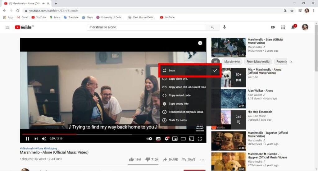 Again-right-click-on-the-video-and-deselect-the-Loop-option-1024x550-1 كيفية وضع فيديو يوتيوب YouTube على التكرار على سطح المكتب أو الهاتف المحمول