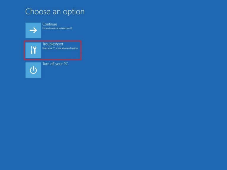 Choose-Troubleshoot-on-the-‘Choose-an-option-screen.-768x576-1 إصلاح: ملف بيانات تهيئة التمهيد لا يحتوي على معلومات صحيحة