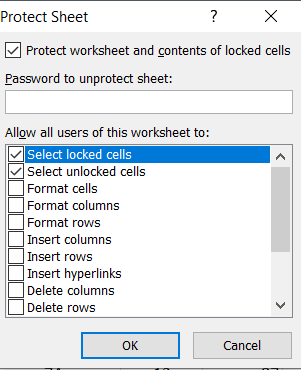 Choose-the-actions-from-the-list-that-you-want-to-allow-in-your-protected-sheet-and-click-on-‘OK. كيفية قفل أو فتح الخلايا Cells في Excel؟