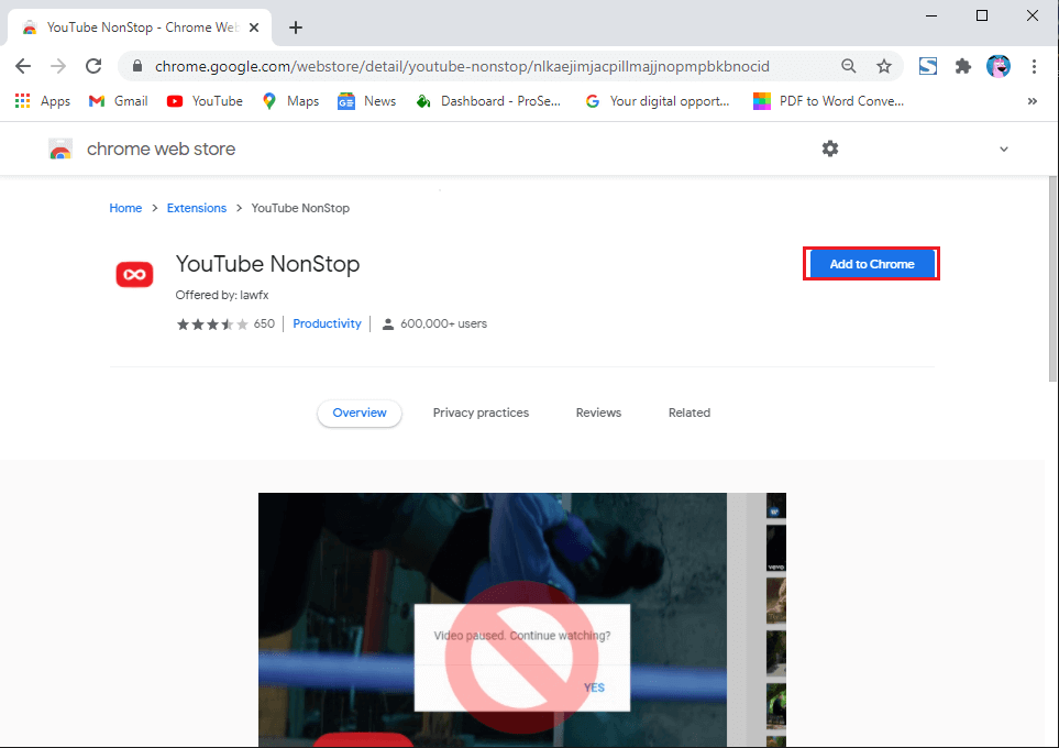 Click-on-Add-to-Chrome.- كيفية تعطيل "تم إيقاف الفيديو مؤقتًا؟ هل تريد متابعة المشاهدة على YouTube"