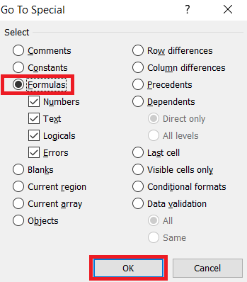 Click-on-Go-to-Special.-In-the-dialog-box-select-the-Formulas-option-and-click-OK. كيفية قفل أو فتح الخلايا Cells في Excel؟