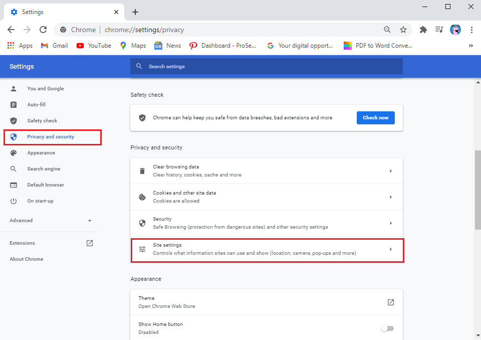 Click-on-Privacy-and-security-from-the-panel-on-the-left-then-scroll-down-and-go-to-Site-settings. كيفية إصلاح مشكلة عدم وجود صوت في Google Chrome