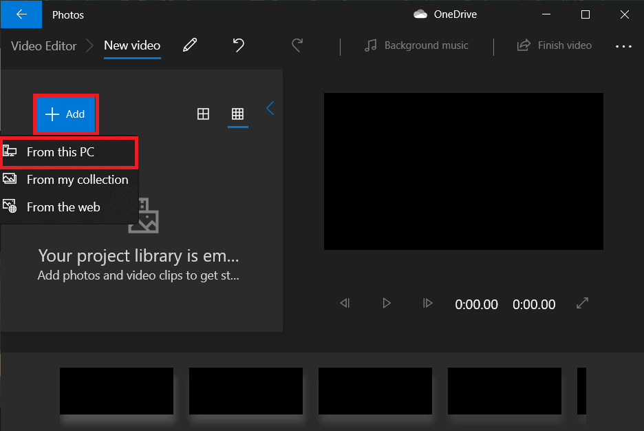 Click-on-the-Add-button-in-the-Project-library-pane-and-select-From-this-PC 3 طرق لإزالة الصوت من الفيديو في نظام التشغيل Windows 10