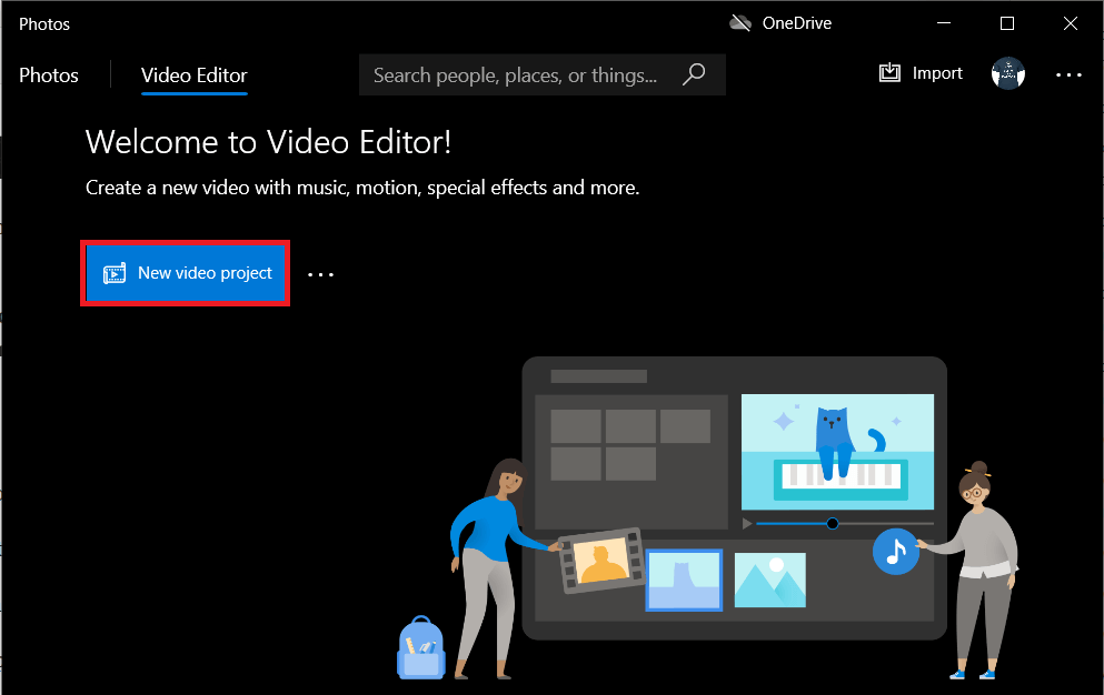 Click-on-the-New-video-project-button 3 طرق لإزالة الصوت من الفيديو في نظام التشغيل Windows 10