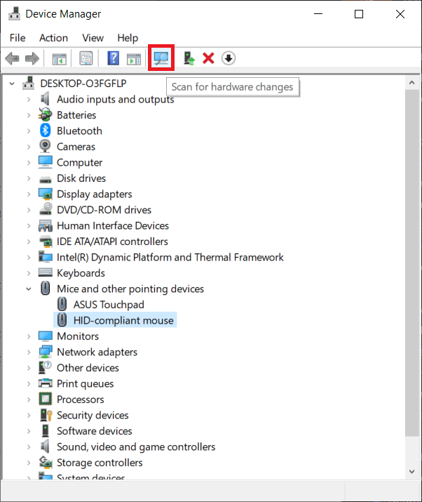 Click-on-the-Scan-for-the-hardware-changes-button.- كيفية إصلاح تأخر الماوس على نظام التشغيل Windows 10