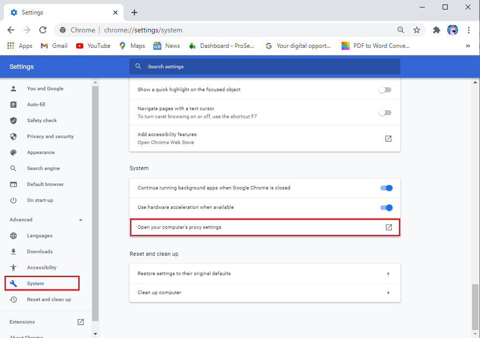 Click-on-‘open-your-computers-proxy-settings. كيفية حظر موقع ويب وإلغاء حظره على Google Chrome