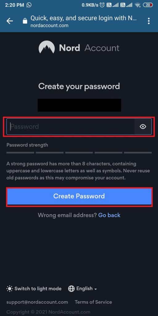 Create-a-strong-password-for-your-Nord-account-and-tap-on-create-password.-512x1024-1 كيفية إخفاء عنوان IP الخاص بك على Android