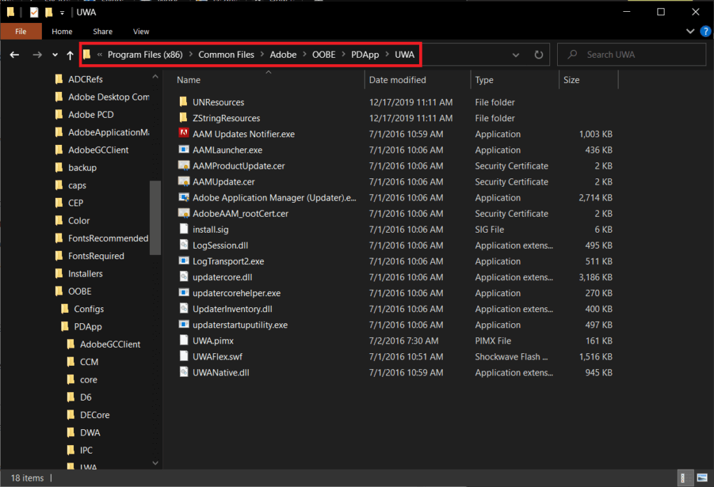 Delete-the-UWA-folder.-1024x699-1 إصلاح خطأ برامج Adobe التي تستخدمها غير أصلية