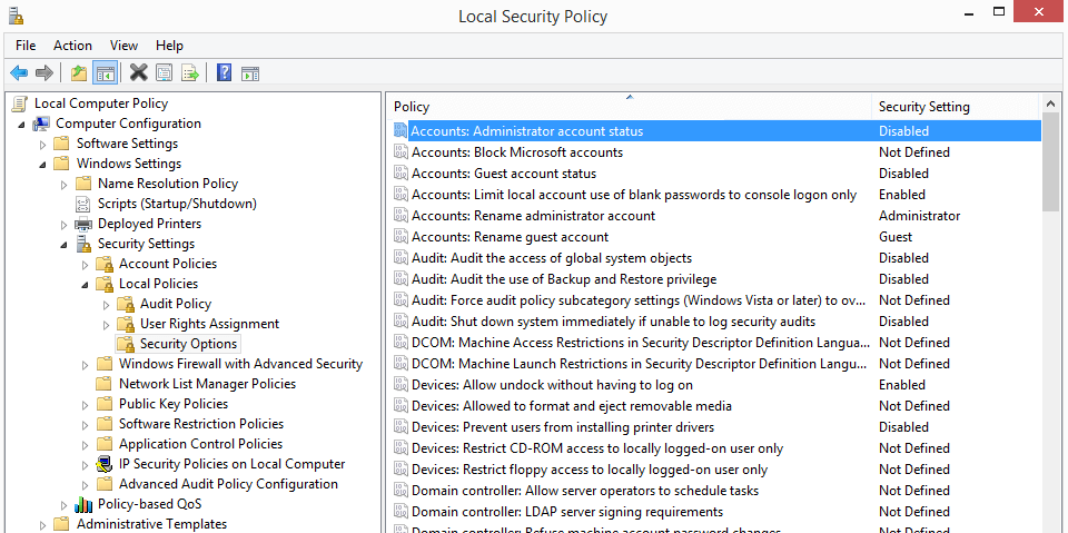 Double-click-on-Accounts-Administrator-account-status تمكين أو تعطيل حساب المسؤول على شاشة تسجيل الدخول في Windows 10