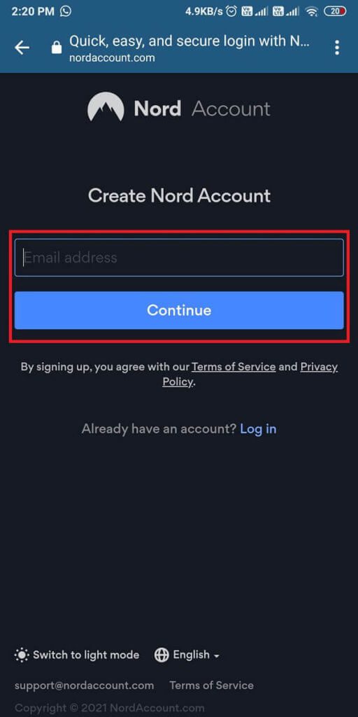 Enter-your-email-address-and-tap-on-continue.-512x1024-1 كيفية إخفاء عنوان IP الخاص بك على Android