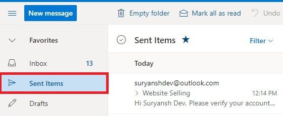 Find-the-‘Sent-Items-option-and-click-to-open-it. كيفية التراجع عن ارسال بريد إلكتروني في Outlook؟