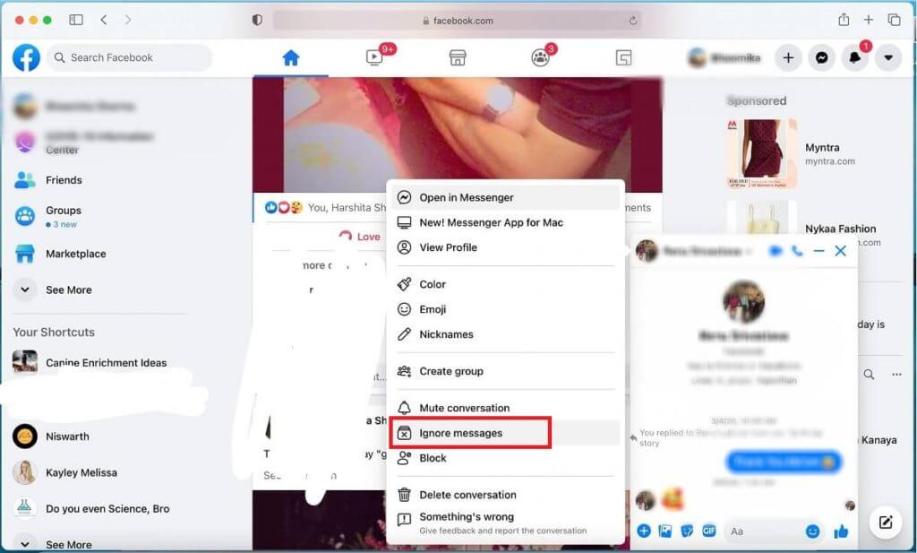 From-the-options-select-ignore-messages.-1024x617-1 كيفية تجاهل وإلغاء تجاهل الرسائل على Messenger