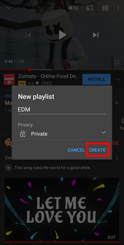 Give-any-title-to-this-playlist-and-tap-on-create-519x1024-1 كيفية وضع فيديو يوتيوب YouTube على التكرار على سطح المكتب أو الهاتف المحمول