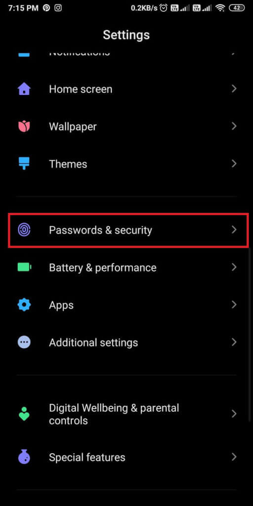 Go-to-Passwords-and-Security-512x1024-1 كيفية تغيير نوع الخط على هاتف Android الخاص بك