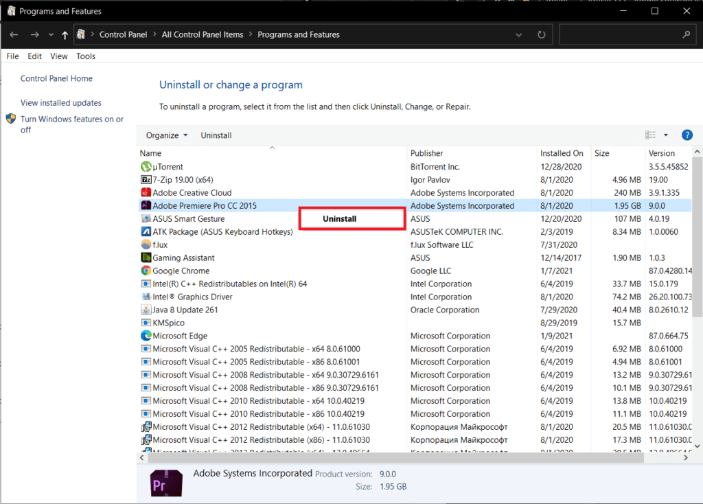 Locate-the-faultypirated-Adobe-program-right-click-on-it-and-select-Uninstall-1024x734-1 إصلاح خطأ برامج Adobe التي تستخدمها غير أصلية