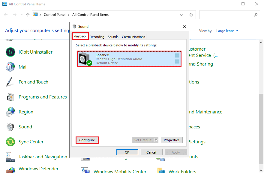 Now-under-the-Playback-tab-you-will-see-your-connected-speakers.-Click-on-it-and-select-Configure كيفية إصلاح مشكلة عدم وجود صوت في Google Chrome