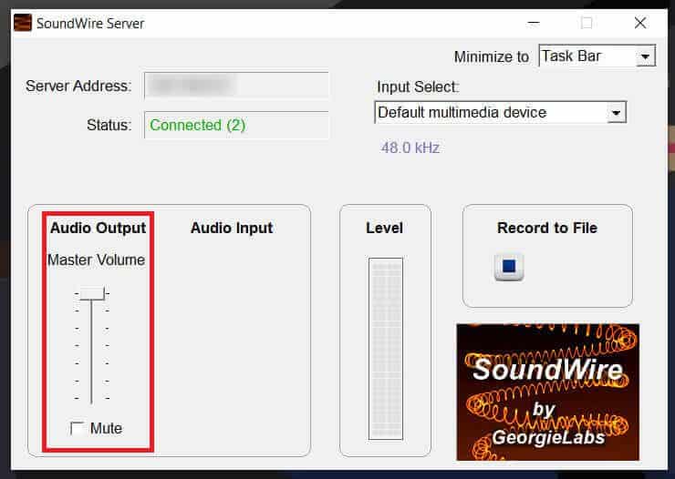 On-the-SoundWire-PC-software-adjust-the-audio-volume-according-to-your-comfort كيفية استخدام هاتف Android كمكبر صوت للكمبيوتر الشخصي أو التلفزيون