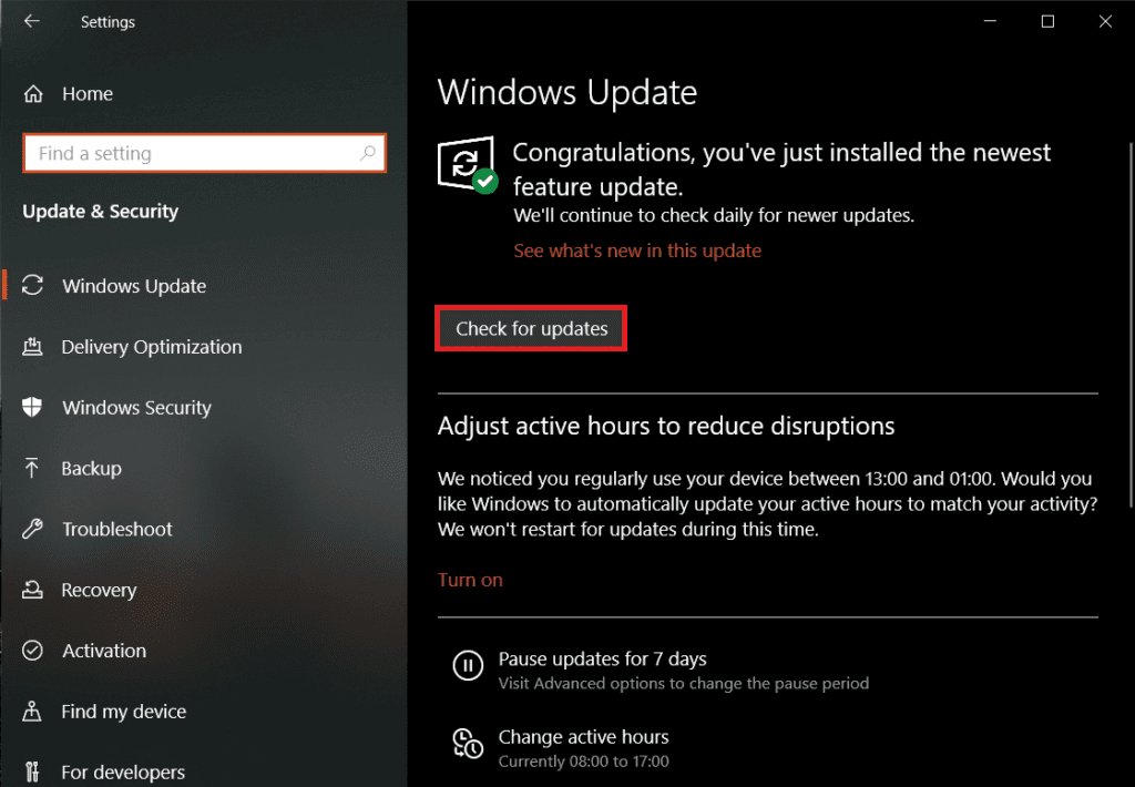On-the-Windows-Update-page-click-on-Check-for-Updates-1024x710-1 كيفية إصلاح تأخر الماوس على نظام التشغيل Windows 10
